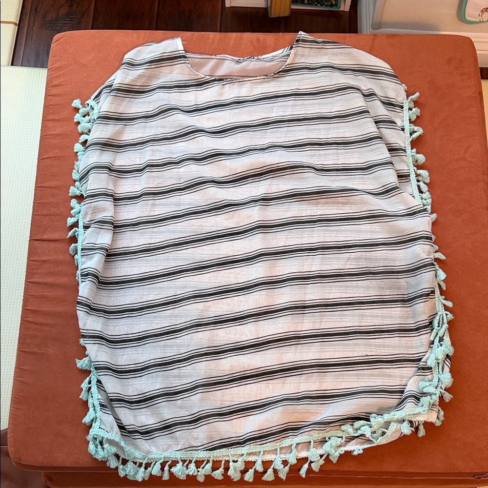 Striped Swim Cover with Mint Tassels